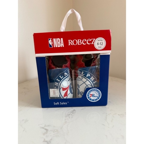 Robeez Other - Robeez NBA Philadelphia 76ers Soft Soles Baby Shoes 6-12 Months Blue Red White